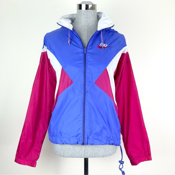 Nike Vintage 90s Pink Purple White Hooded Windbreaker - Picture 1 of 12